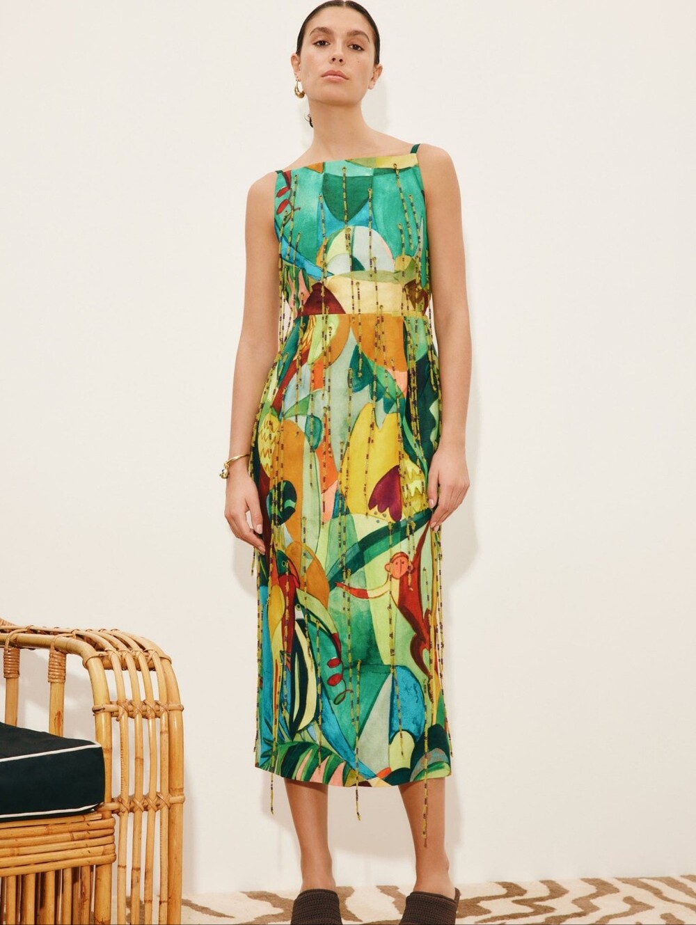 New Alemais Mokshini Beaded Fringe Midi Dress Size 8US/12AU